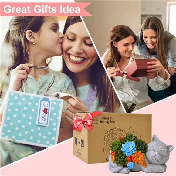 Garden Outdoor Decor Cat Statue - Cat Resin with Solar Light Garden Statues - Picture 2 of 7